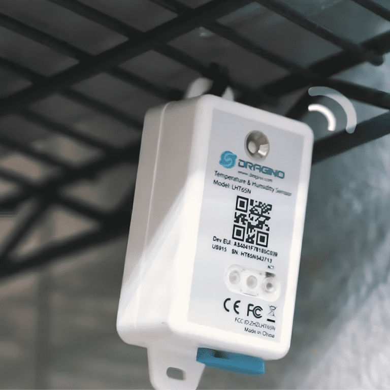 Cooler Alert wireless temperature sensor mounted inside a blood bank refrigerator